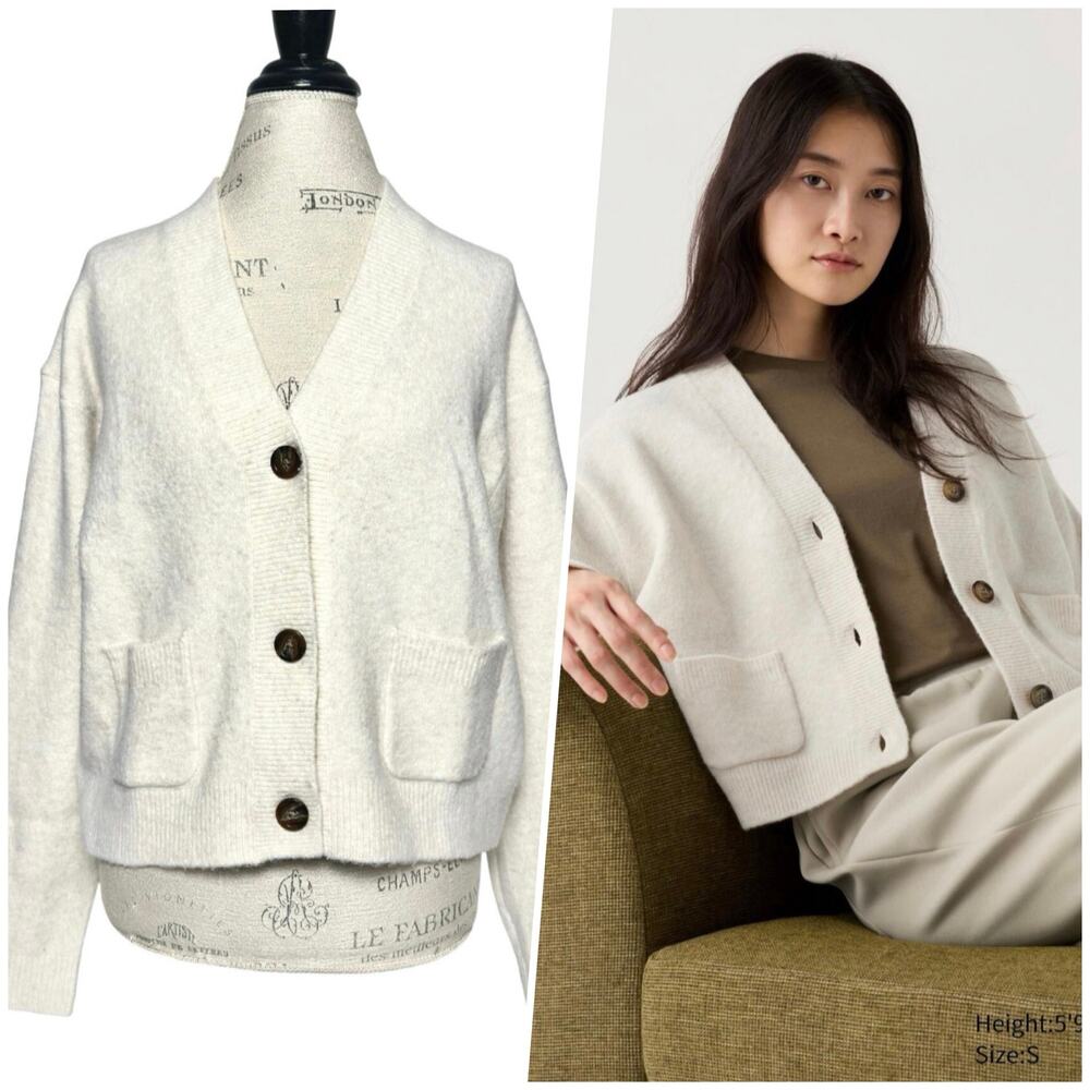 Uniqlo | Women | Off White Souffle Yarn Wool Blend Short Cardigan | Sz Small